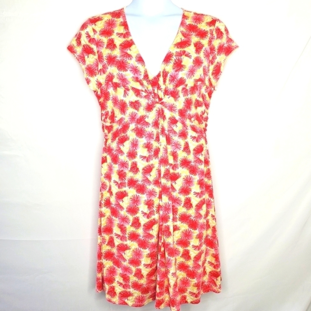 Garnet Hill Twist Front‎ Garden Party Dress Size 14 Floral Jersey Cap Sleeve - Picture 9 of 9